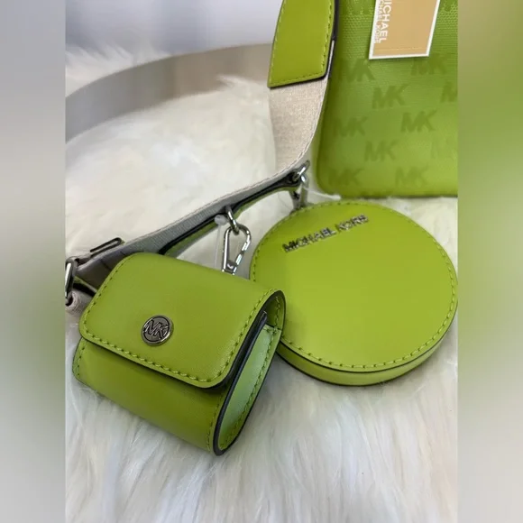 Michael Kors Lime Green Crossbody Bag Trio Jet Set Travel - Picture 5 of 16